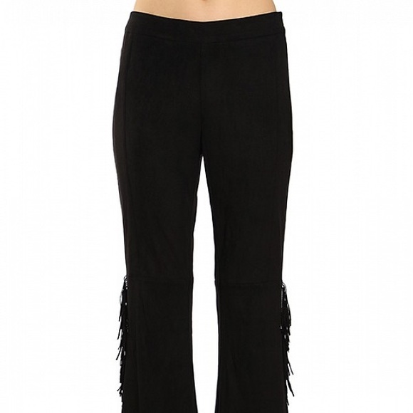 NWT RYU faux suede Hippie boho fringe pant black size Large - Picture 2 of 8